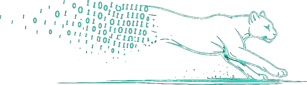 PumaMesh puma silhouette leaping through a cascade of binary data